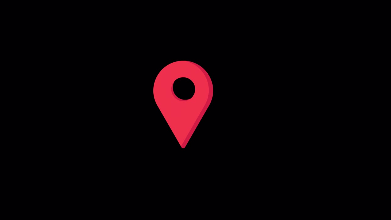 Red Location Pin Icon Wiggling on Black Background