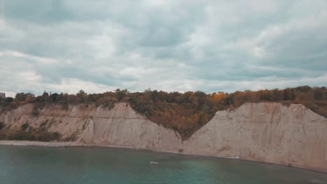 aerial clip of the scarborough bluffs rock cliff, lake ontario, canada