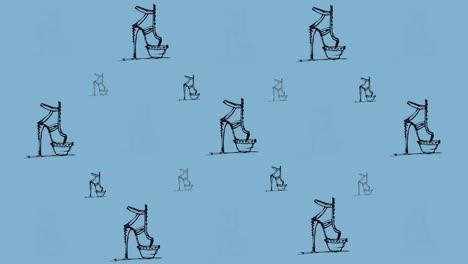 Animation-of-high-heels-repeated-on-blue-background