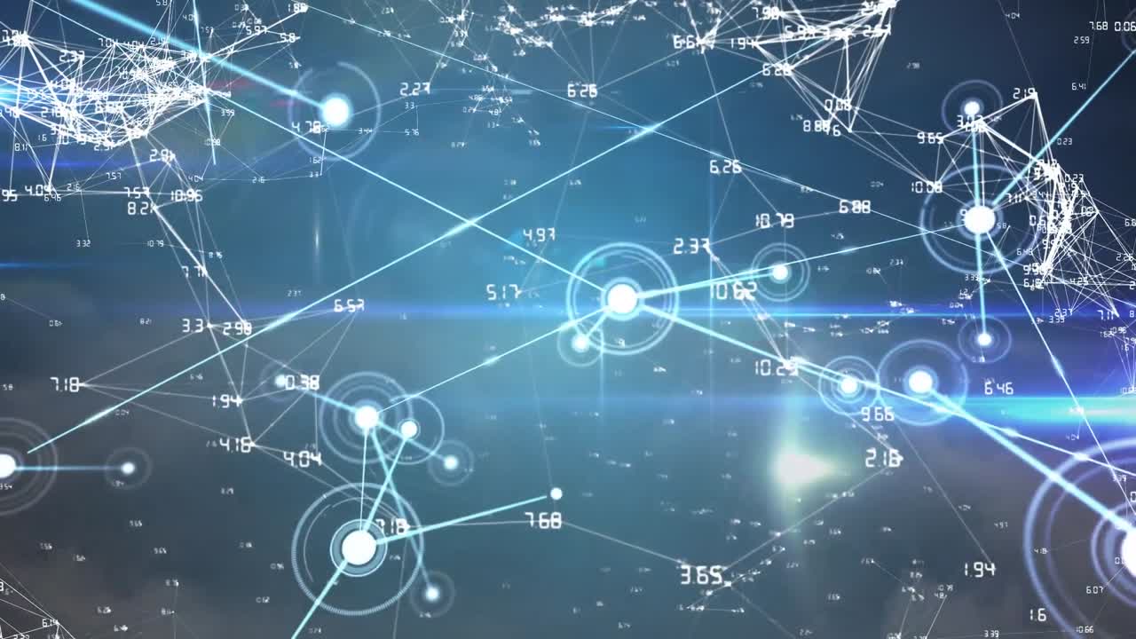 어두운 배경 위에 연결 네트워크와 아이콘의 애니메이션