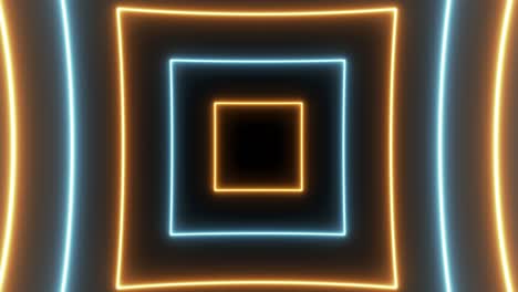 animación de vuelo en un túnel futurista con luces rectangulares de neón naranja y azul. movimiento de bucle sin costuras gráfico de fondo abstracto