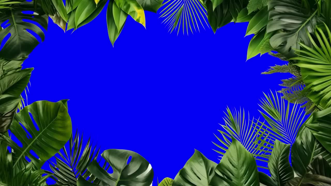 Green leaf border frame animation, transparent 4K video, green screen