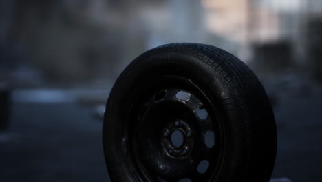 a close-up of a used spare tire