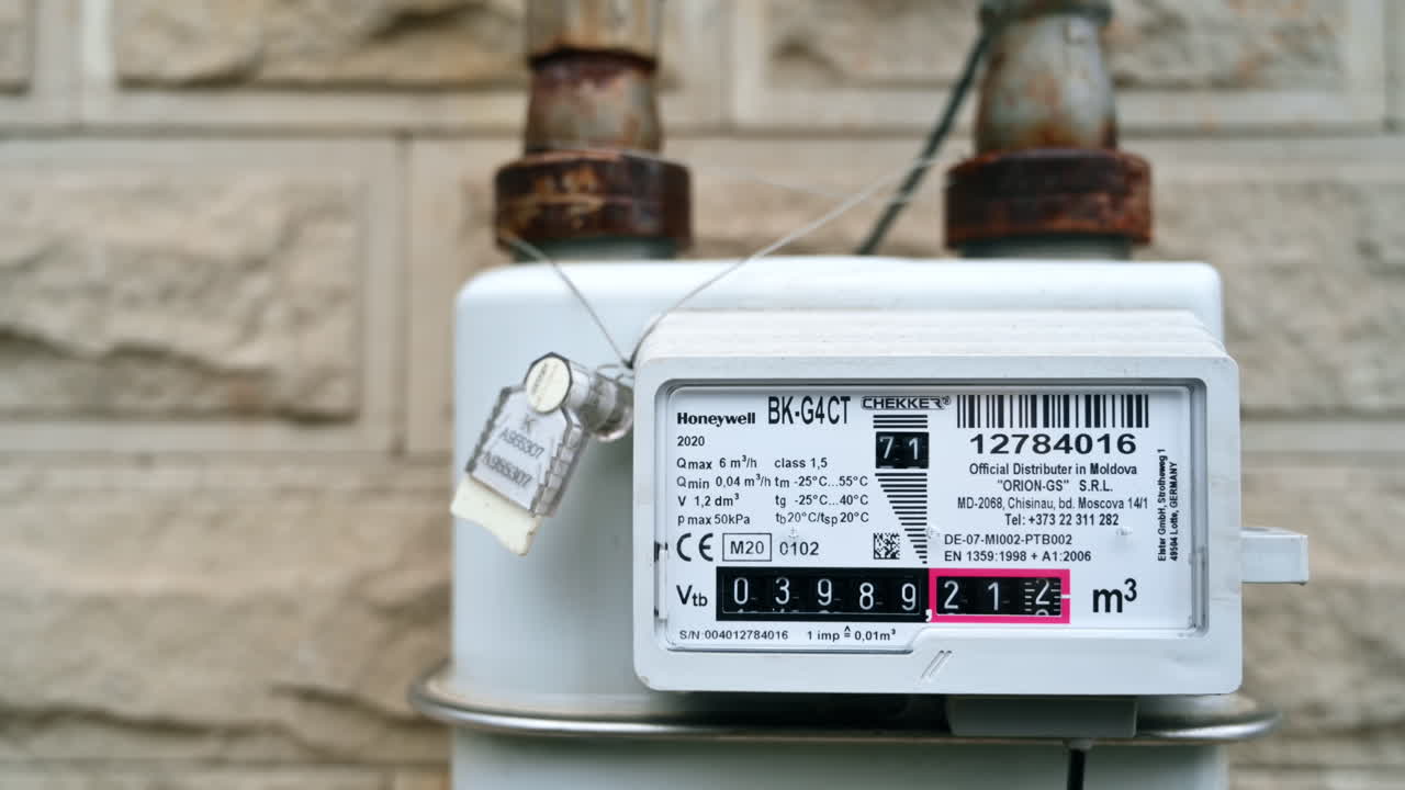 CHISINAU, MOLDOVA - NOVEMBER, 2022: View of the gas meter on the wall