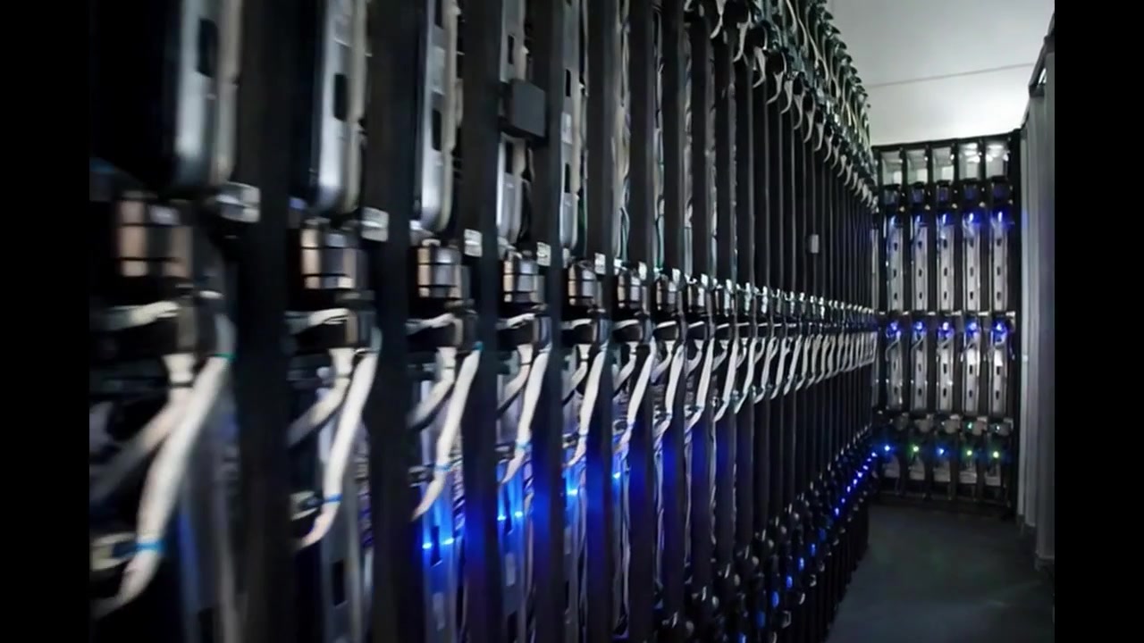Modern Data Center with Racks of Servers and Blinking Indicator Lights