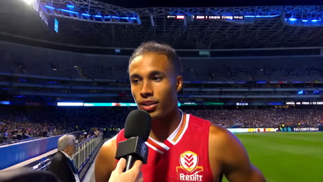 soccer player interview at stadium