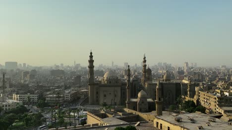 cairo skyline pictures, the mosque-madrassa of sultan hassan and the pyramids in the background, cairo, egypt