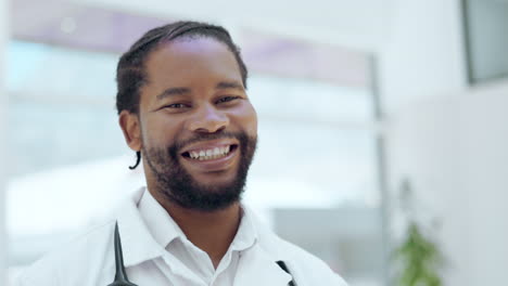 doctor, black man and smile on face with tablet