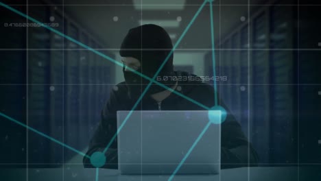 animación de redes de conexiones a través de hacker con computadora portátil