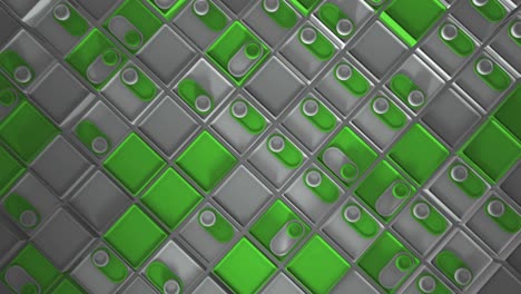 renderización 3d de animación en bucle con formas geométricas. animación sin fin. un video tranquilo y satisfactorio con un cambio de forma. deslizadores se encienden. color verde blanco. vista superior