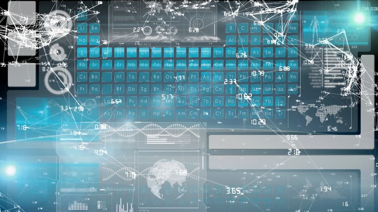 Animation of data processing over black background