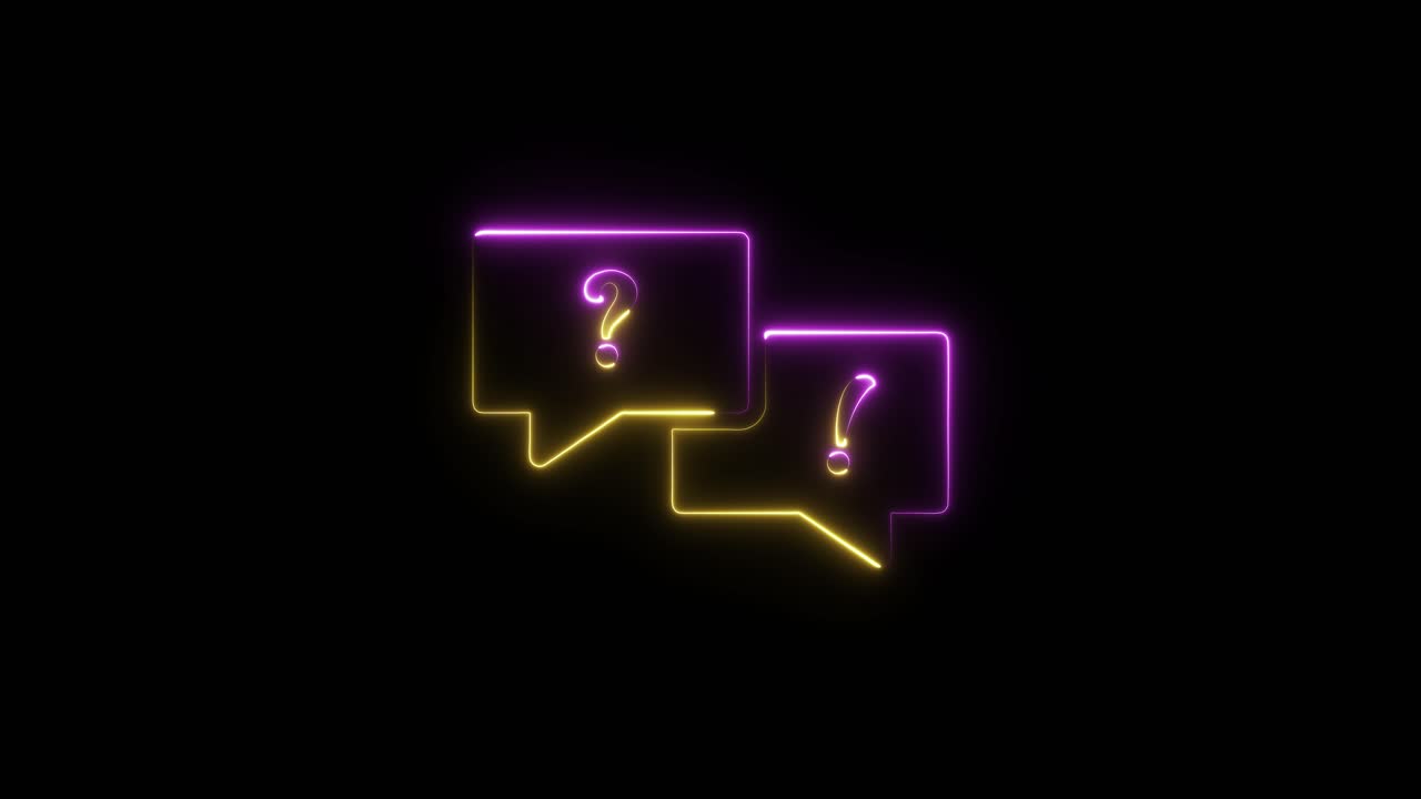 Glowing neon question and exclamation marks animation isolated on black background