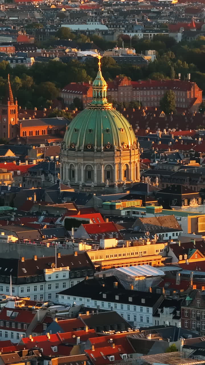 Aerial drone view of Frederik's Church in the city centre of Copenhagen, Denmark. Vertical
