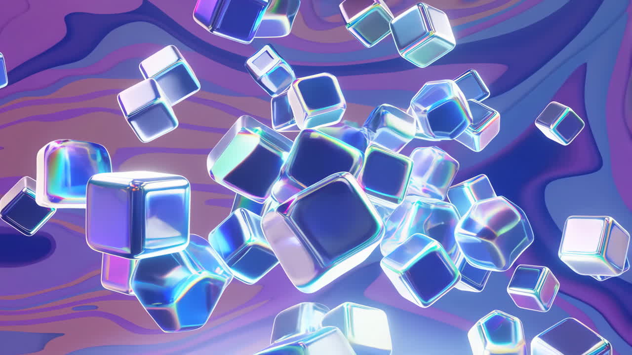 Floating Iridescent Cubes Abstract Background