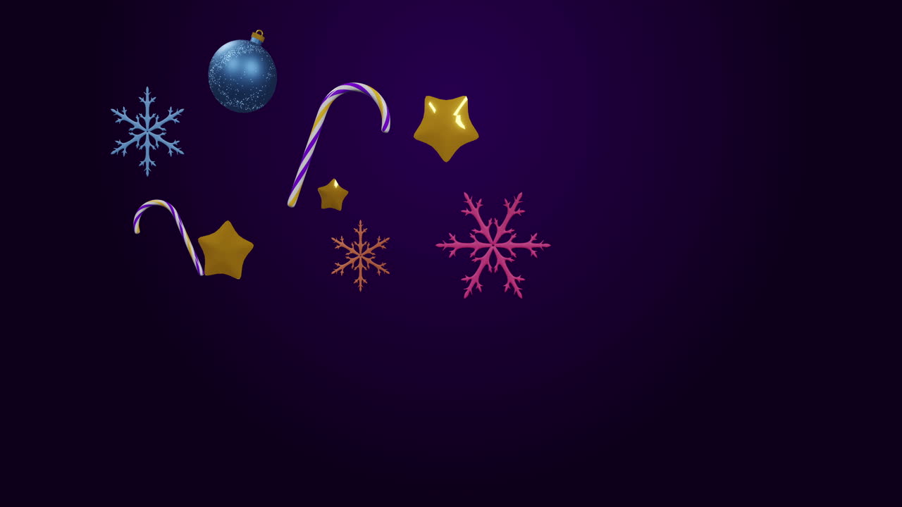 animación de decoraciones navideñas en fondo negro.