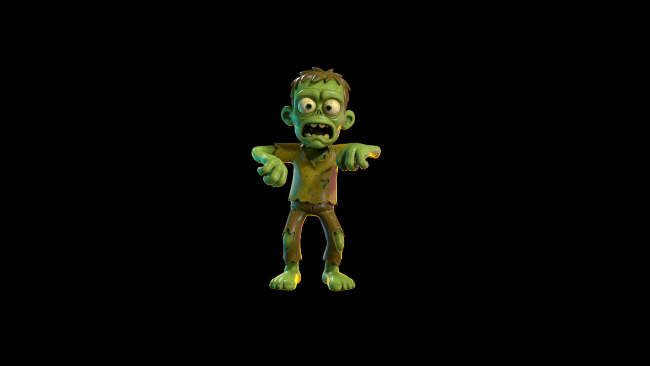 Personaggio Zombie Cartoon Animato che Sembra Spaventato e Sorpreso