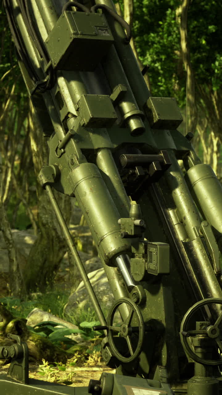 Powerful artillery placement in a dense green forest during daylight hours
