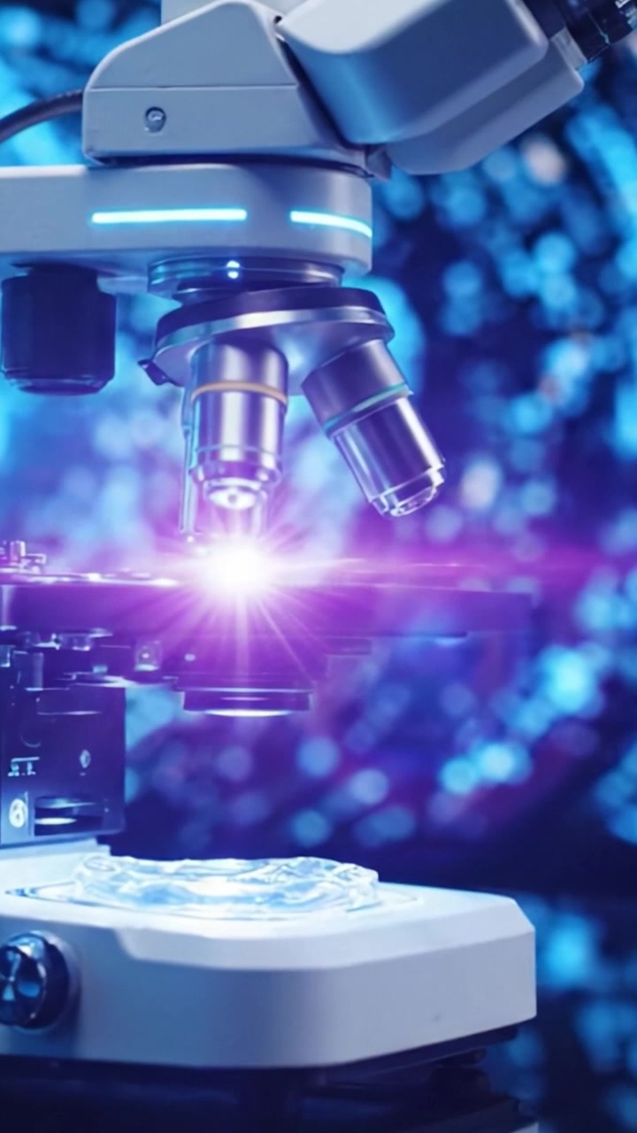 Exploring the Microcosm: High-Tech Microscope Focused on Specimen Slide Under Bright Illumination, Capturing Intricate Details of the Microscopic World