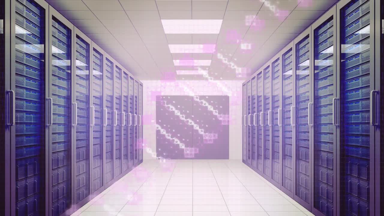 Animation of dna strand over server room