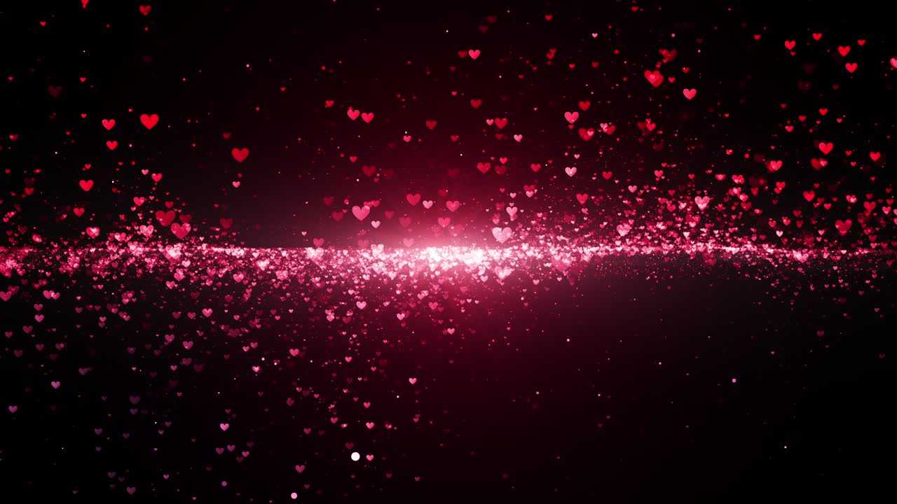 런타인 데이 추상적인 배경, 빨간색과 분홍색의 하트와 입자가 날아다니는 발렌타인 콘셉트, 휴일 배경 루프 애니메이션 4k