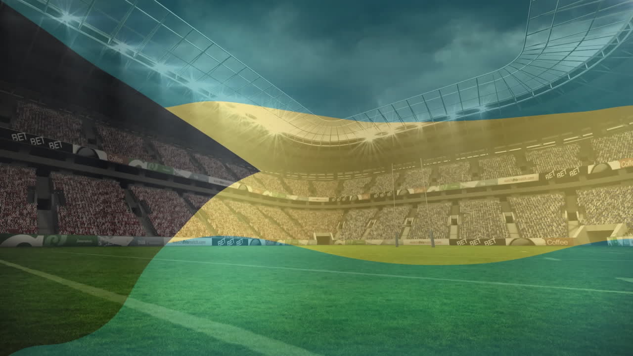 Animation of flag of bahamas over empty stadium