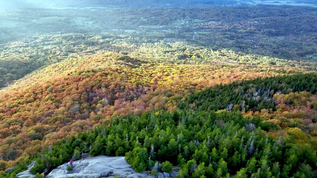 aerial push in to pinnacle overlooking stowe vermont
