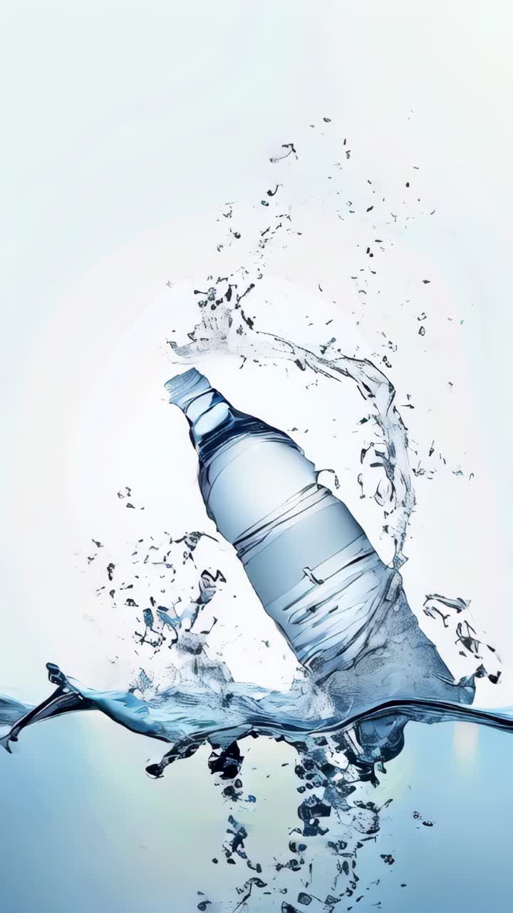 Plastic water bottle with water splash background