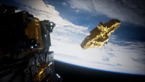 la nave espacial alienígena armada se acerca a la tierra