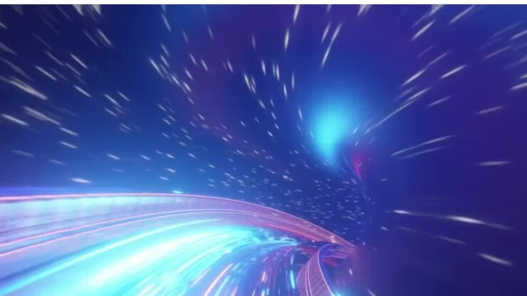 Video astratto in movimento che avanza attraverso un percorso 3D lucido e colorato