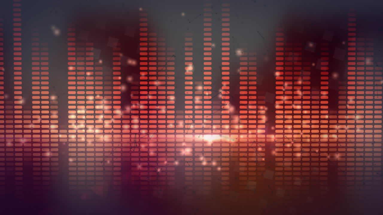 Animation of lines and lights over sound equalizer on red background