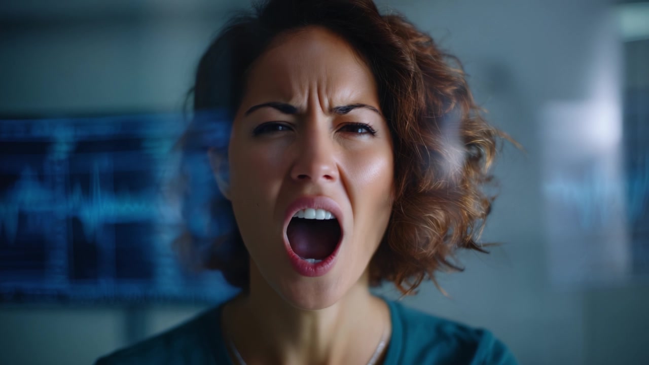 Intense Emotional Outburst of a Woman in a Clinical Setting Captured in Two Dramatic Frames Highlighting Her Passion and Expressiveness Through Body Language