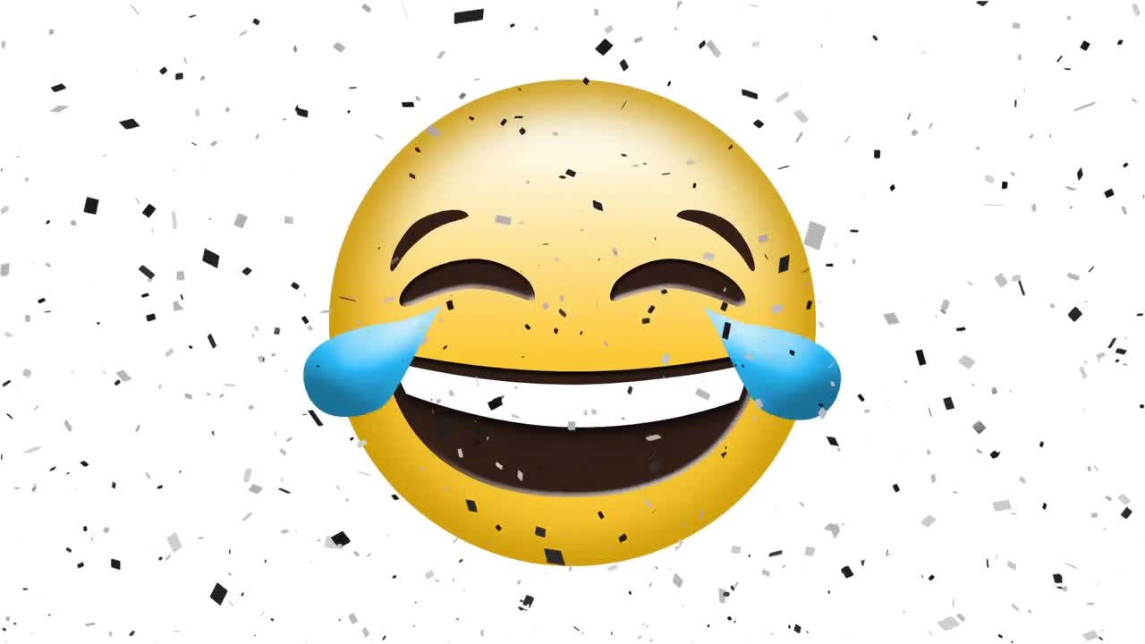 Animazione di un'icona emoji felice su coriandoli in caduta