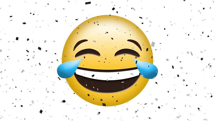 Animazione di un'icona emoji felice su coriandoli in caduta