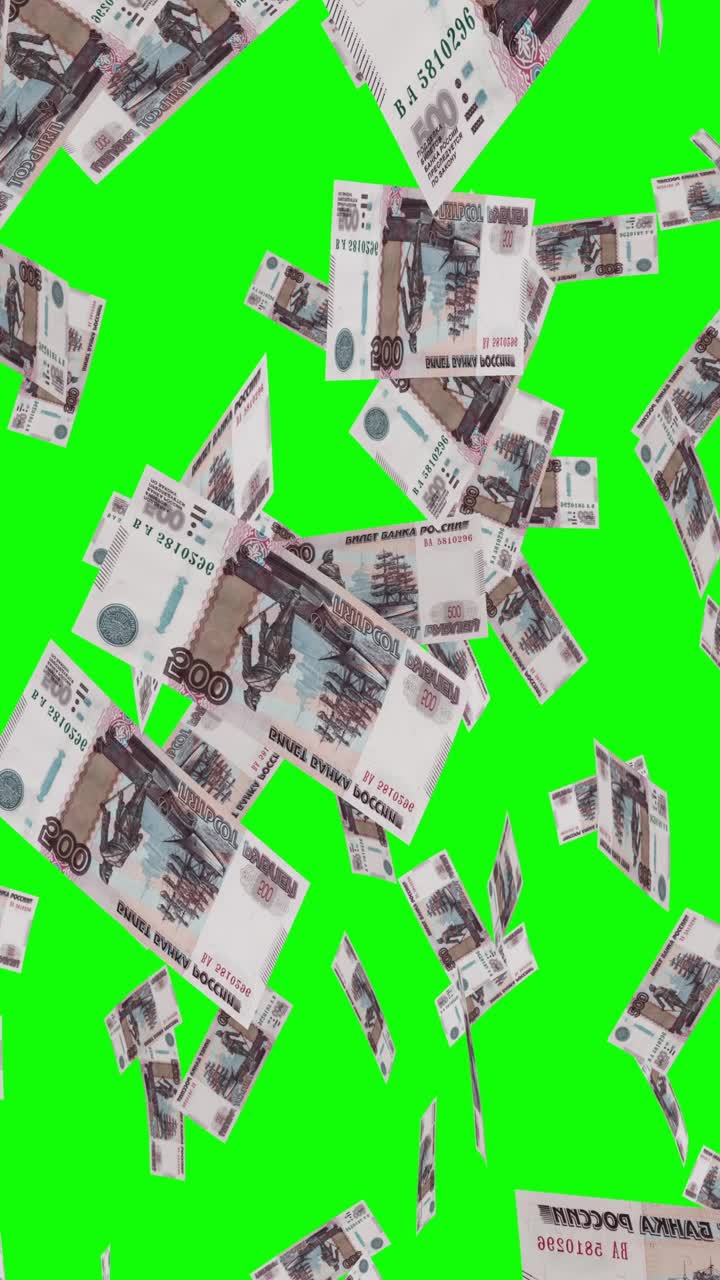 녹색 화면에 떨어지는 러시아 루블