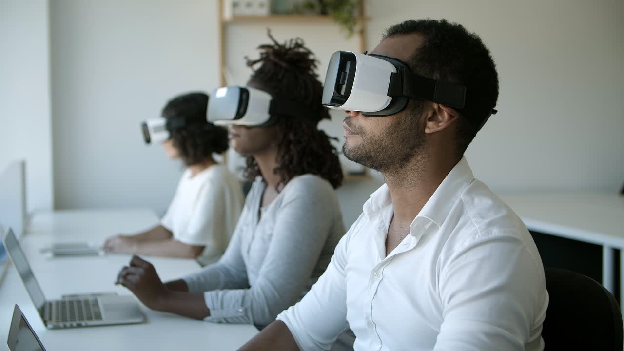 Side view of testers wearing VR glasses