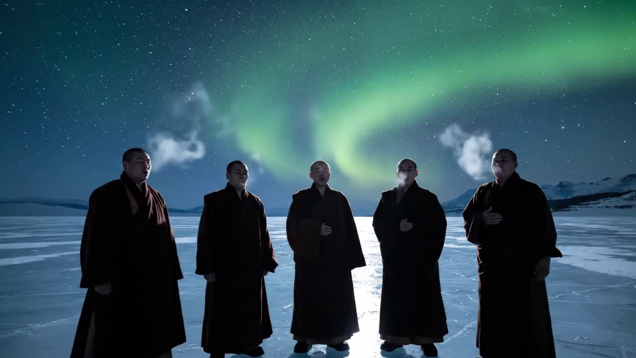 Monks Under the Aurora Borealis