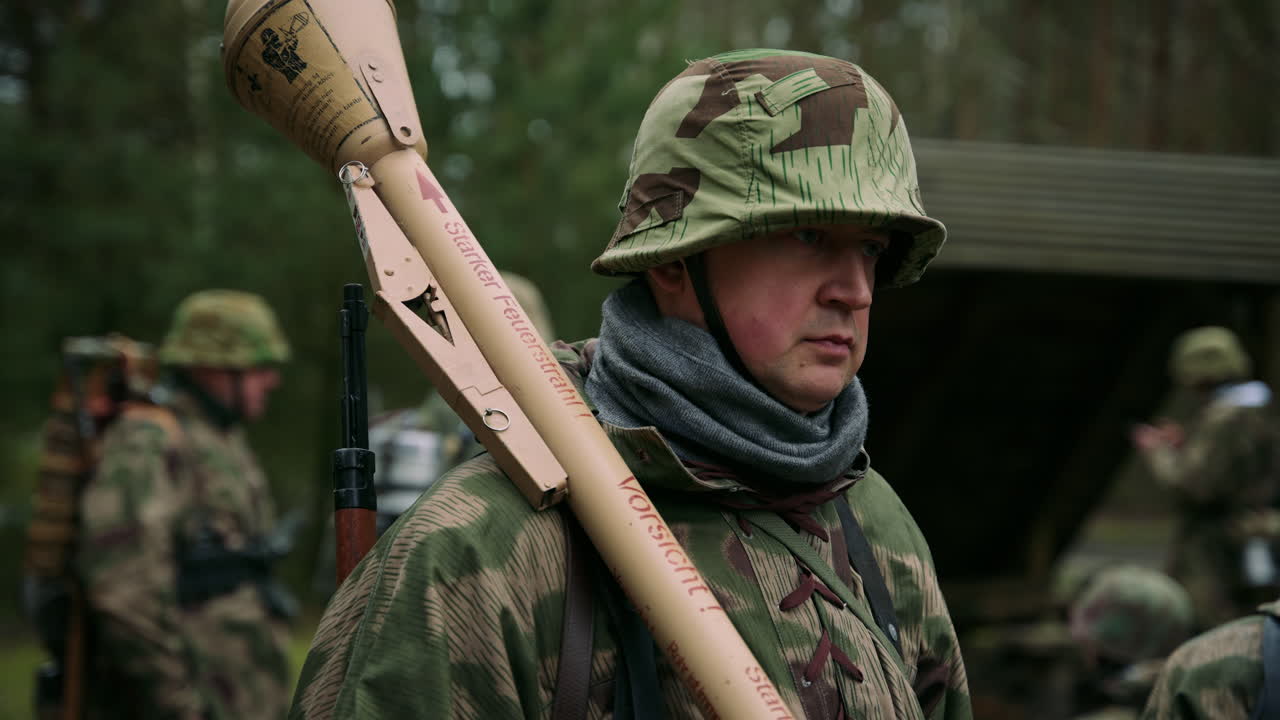 World War II Reenactment Soldier with Grenade Launcher