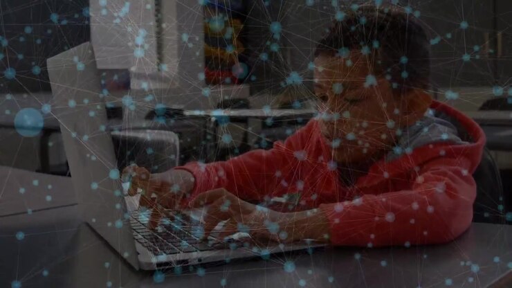 Animation of network of connections over couple using computer