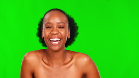 Gesicht,-Grüner-Bildschirm-Und-Schwarze-Frau-Mit-Hautpflege