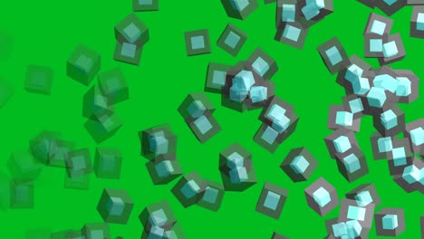 cubo de diamante en el interior y bloque de cubo gris volando y desvanecido al final en la pantalla verde