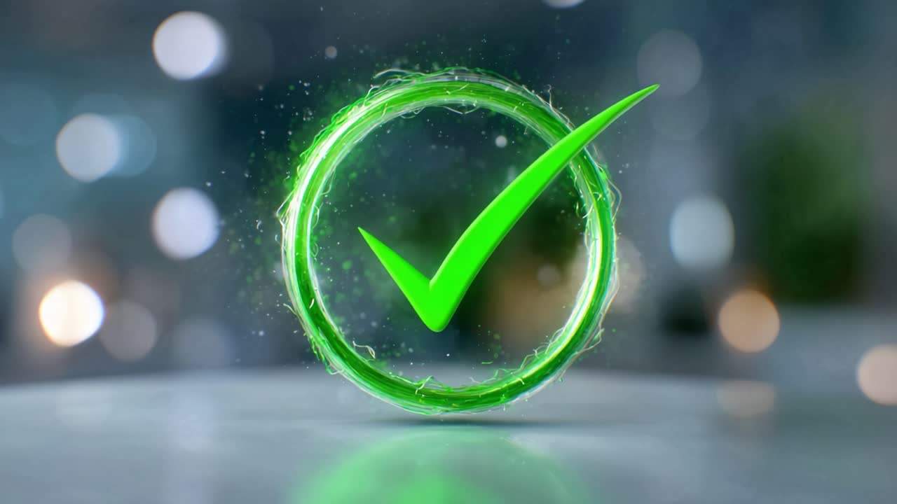 A Vibrant Green Checkmark Enclosed in a Circular Frame, Symbolizing Approval, Success, or Completion in a Bright and Whimsical Setting