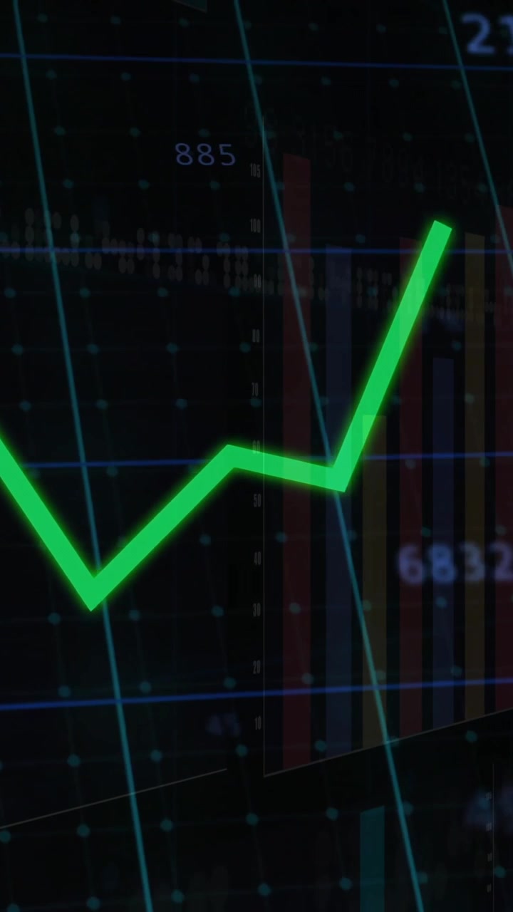 Animazione di statistiche ed elaborazione dati digitali su griglia su sfondo nero