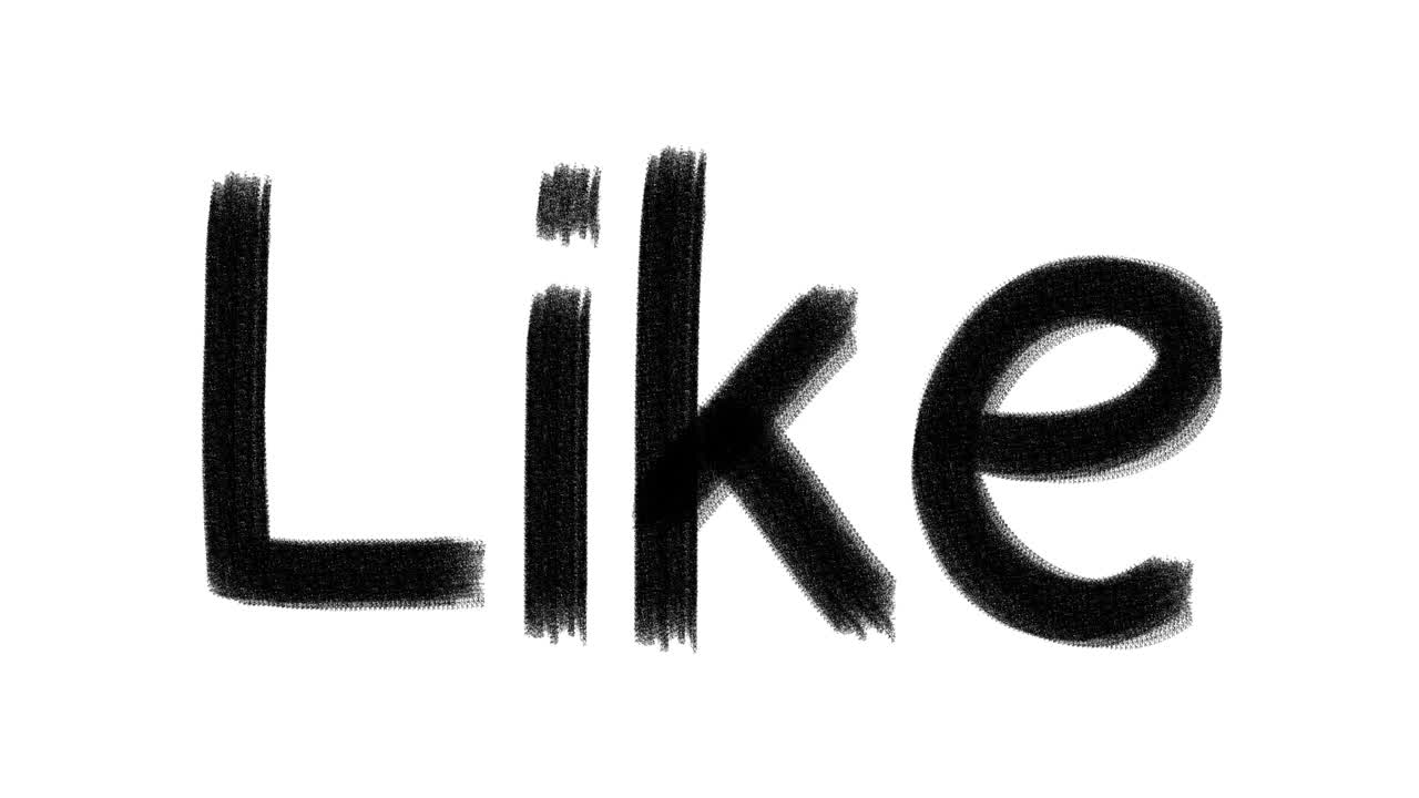 Håndtegnet animeret vrikkende ord 'Like'. Tekst med kulsort tekstur.