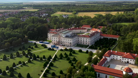 revealing cinematic drone shot of the palace esterházy kastély in hungary