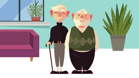abuelos de pie en la sala de estar personajes animados