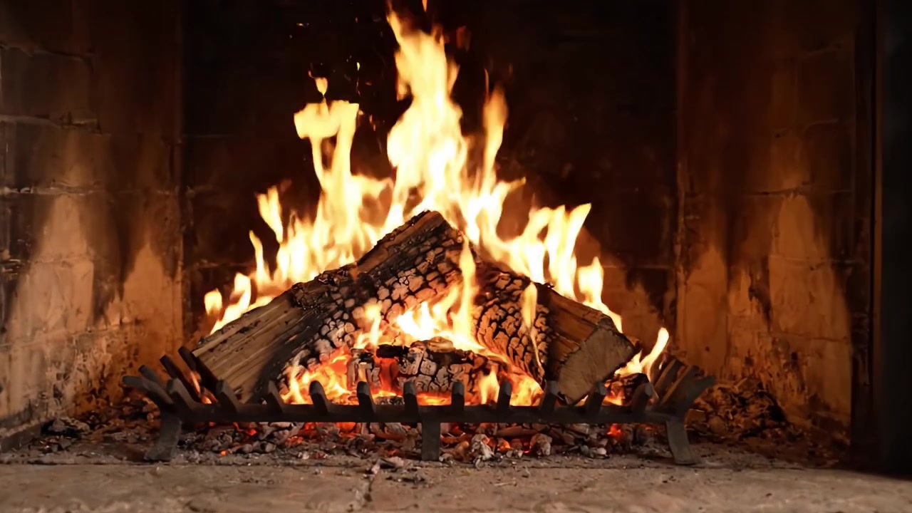 Varme og indbydende flammer danser i en elegant stenpejs og skaber en hyggelig atmosfære, perfekt til afslapning og nydelse i et charmerende opholdsrum.