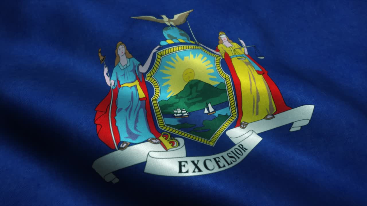 바람에 흔들리는 뉴욕 주 발, 뉴욕의 국기, 뉴욕 주의 표지판, 시엄리스 루프 애니메이션