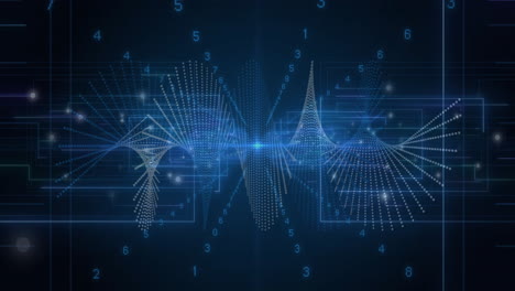 central dotted waveform being animated in digital network scene, with neon circuit traces