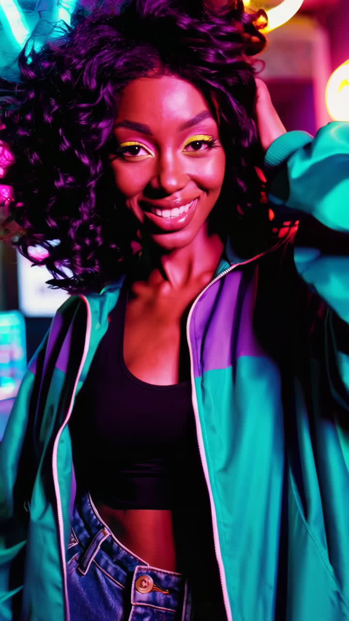 Trendy Woman in Neon Light