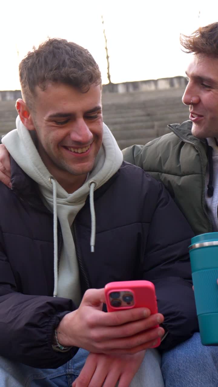 Two young men looking at a smartphone